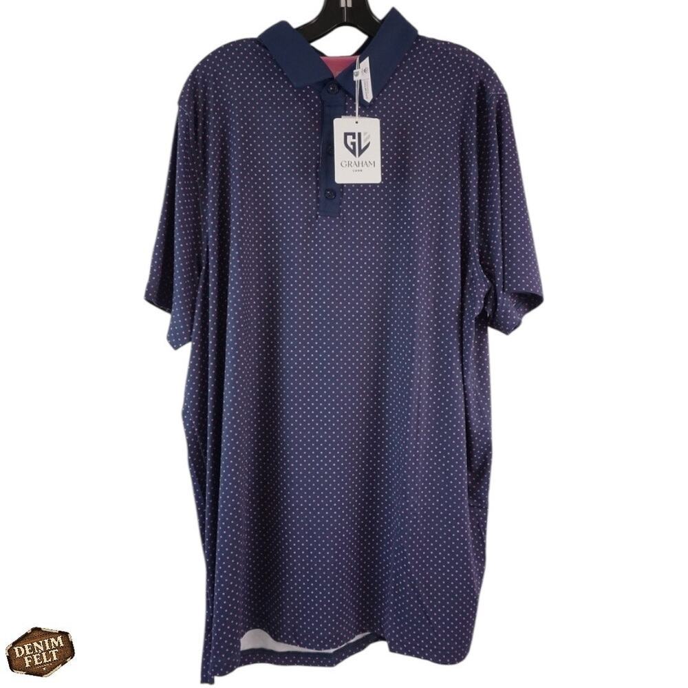 Graham Luxe Lennox Polo Blue Super Pink Pattern Shirt XL Golf Stretch‎ - NEW